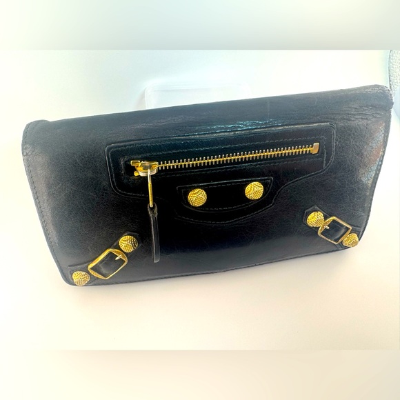Balenciaga Giant Continental Wallet Black Lambskin Gold Hardware Authentic - Picture 14 of 15